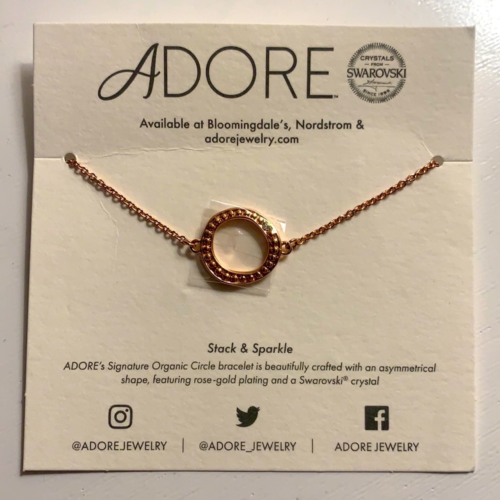 New Adore Organic Circle Rose Gold Bracelet with Swarovski Crystal